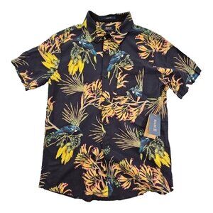 Roark Men's Journey Tui Floral Shirt in Black Size Small Resortwear Cotton Linen